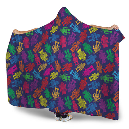 Colorful Robot Pattern Print Hooded Blanket