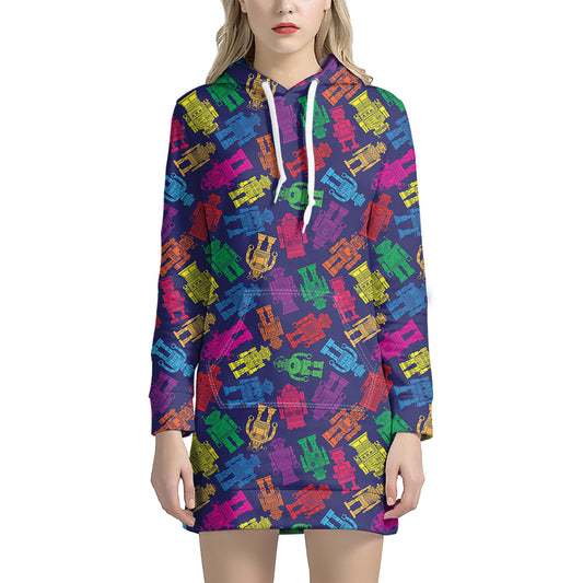 Colorful Robot Pattern Print Hoodie Dress