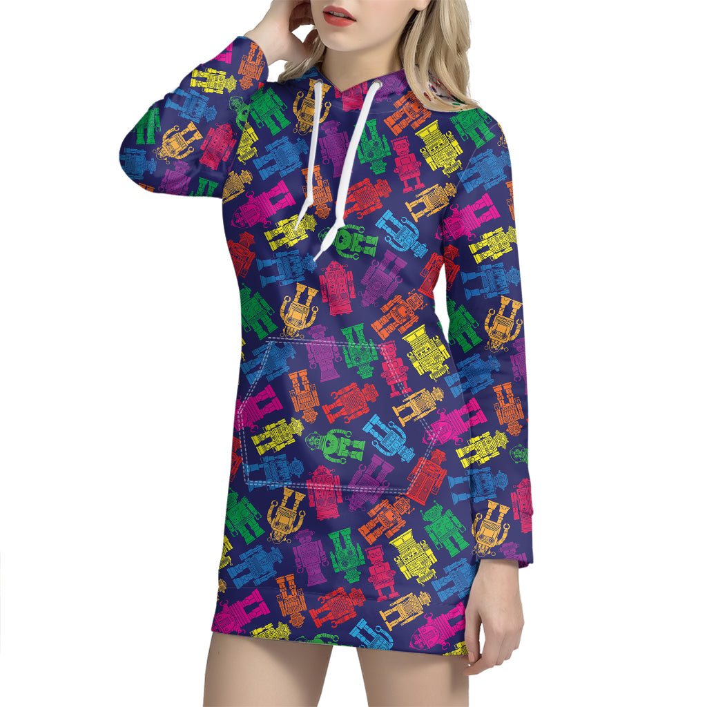 Colorful Robot Pattern Print Hoodie Dress