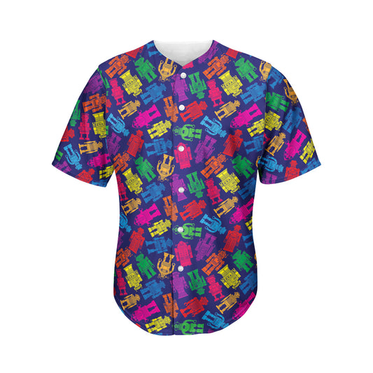 Colorful Robot Pattern Print Men's Baseball Jersey
