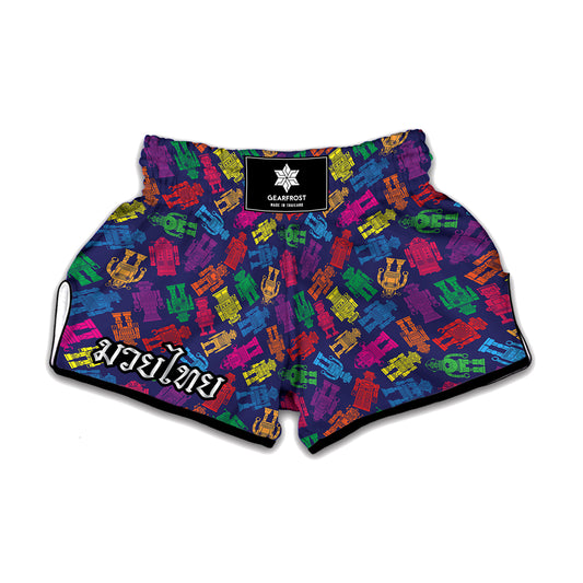 Colorful Robot Pattern Print Muay Thai Boxing Shorts
