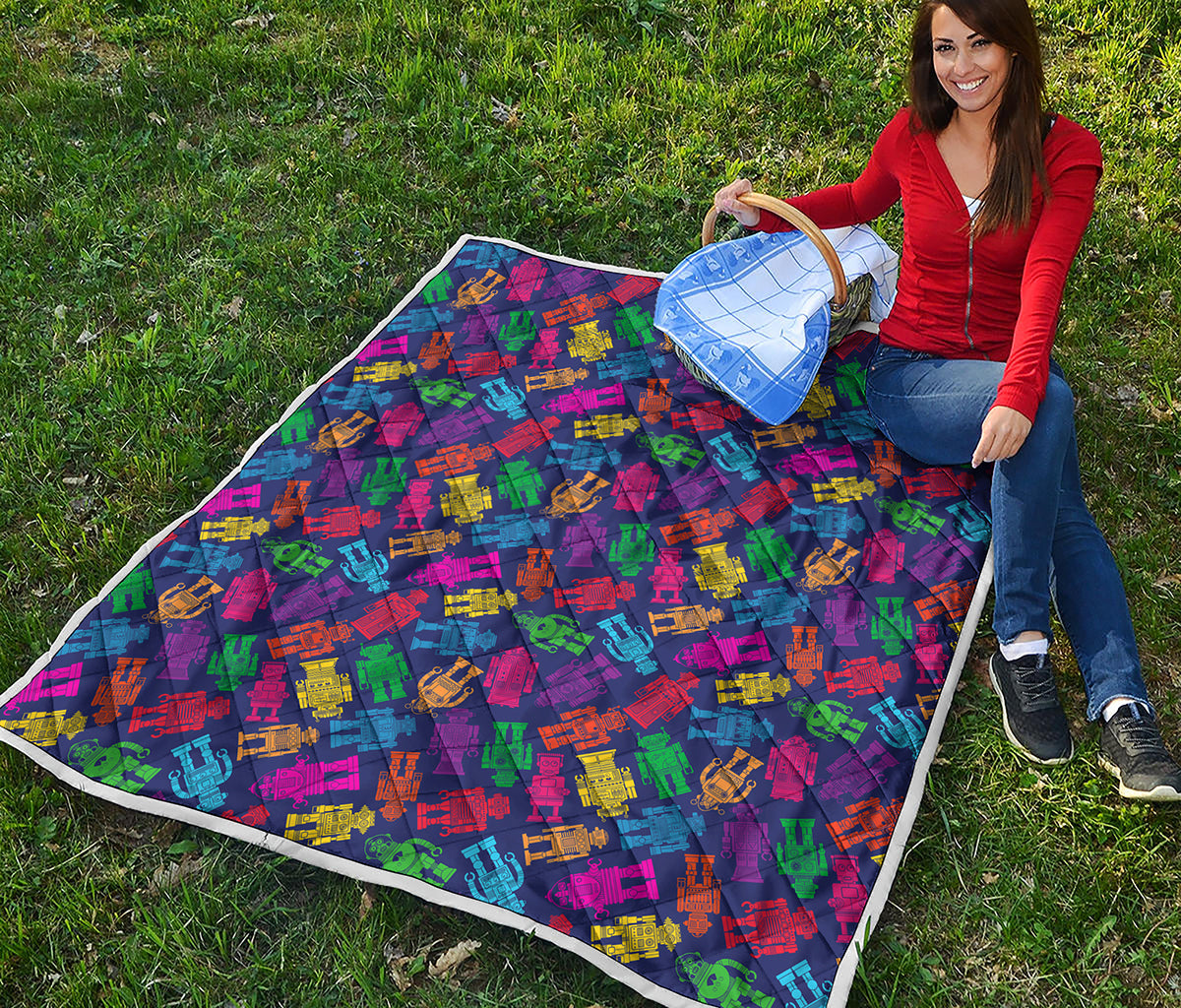 Colorful Robot Pattern Print Quilt