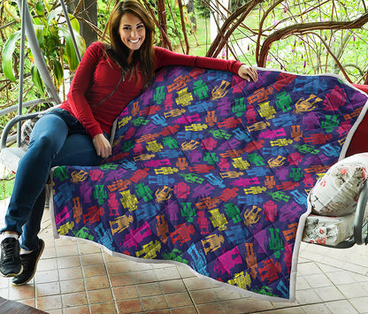 Colorful Robot Pattern Print Quilt