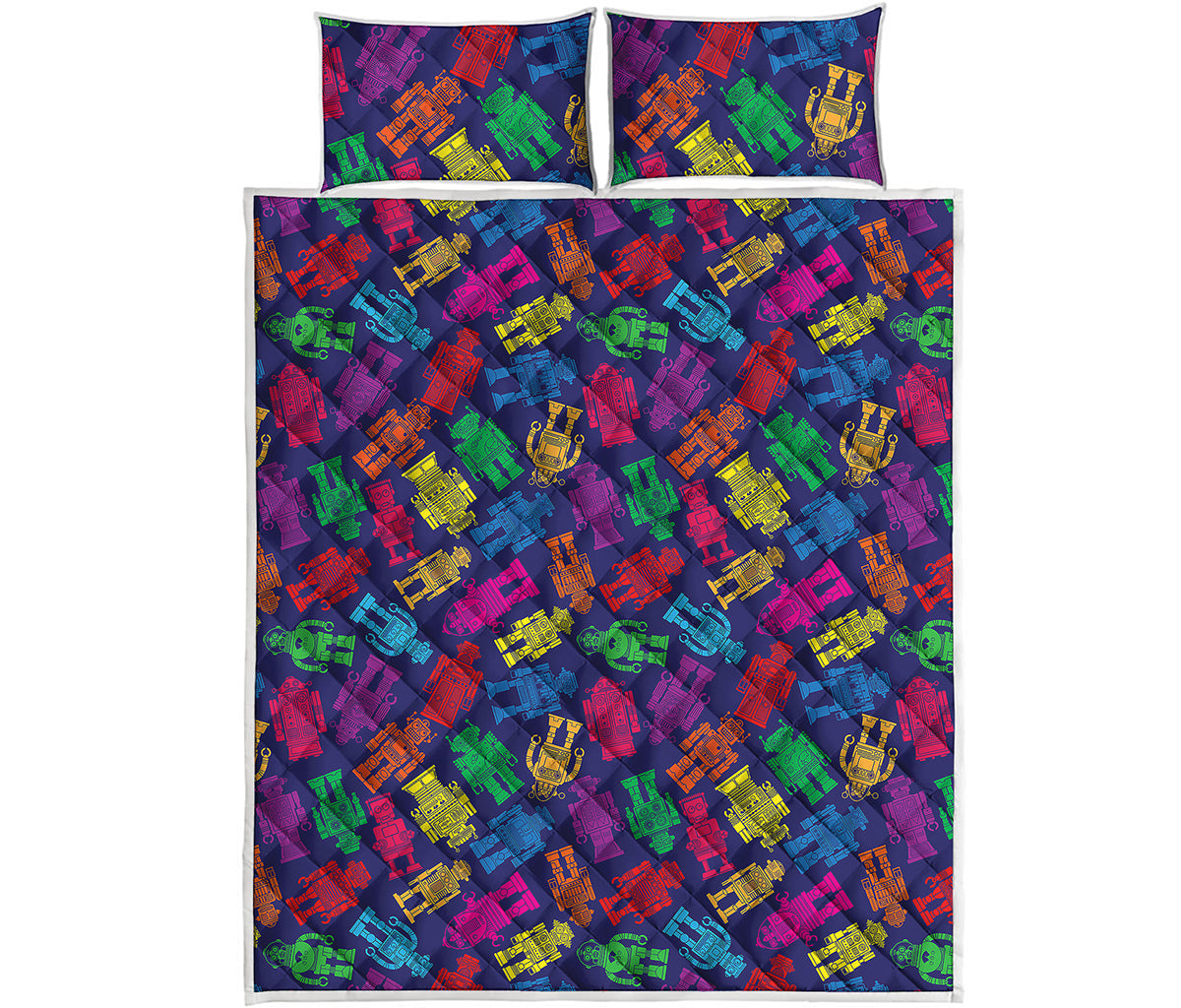 Colorful Robot Pattern Print Quilt Bed Set