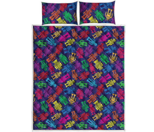 Colorful Robot Pattern Print Quilt Bed Set
