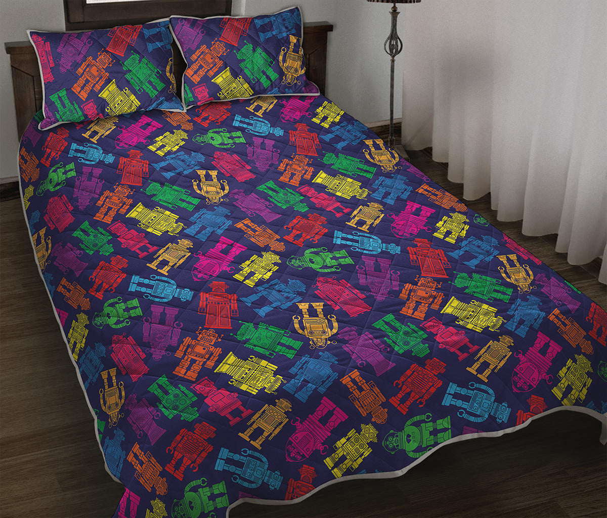 Colorful Robot Pattern Print Quilt Bed Set