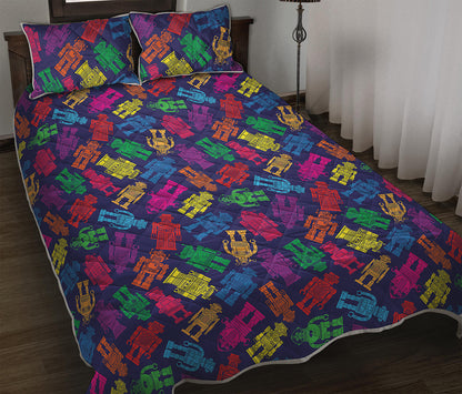 Colorful Robot Pattern Print Quilt Bed Set
