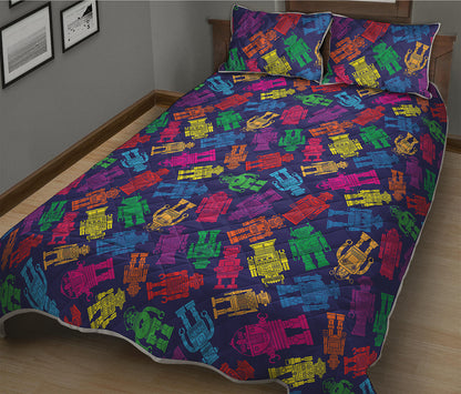 Colorful Robot Pattern Print Quilt Bed Set
