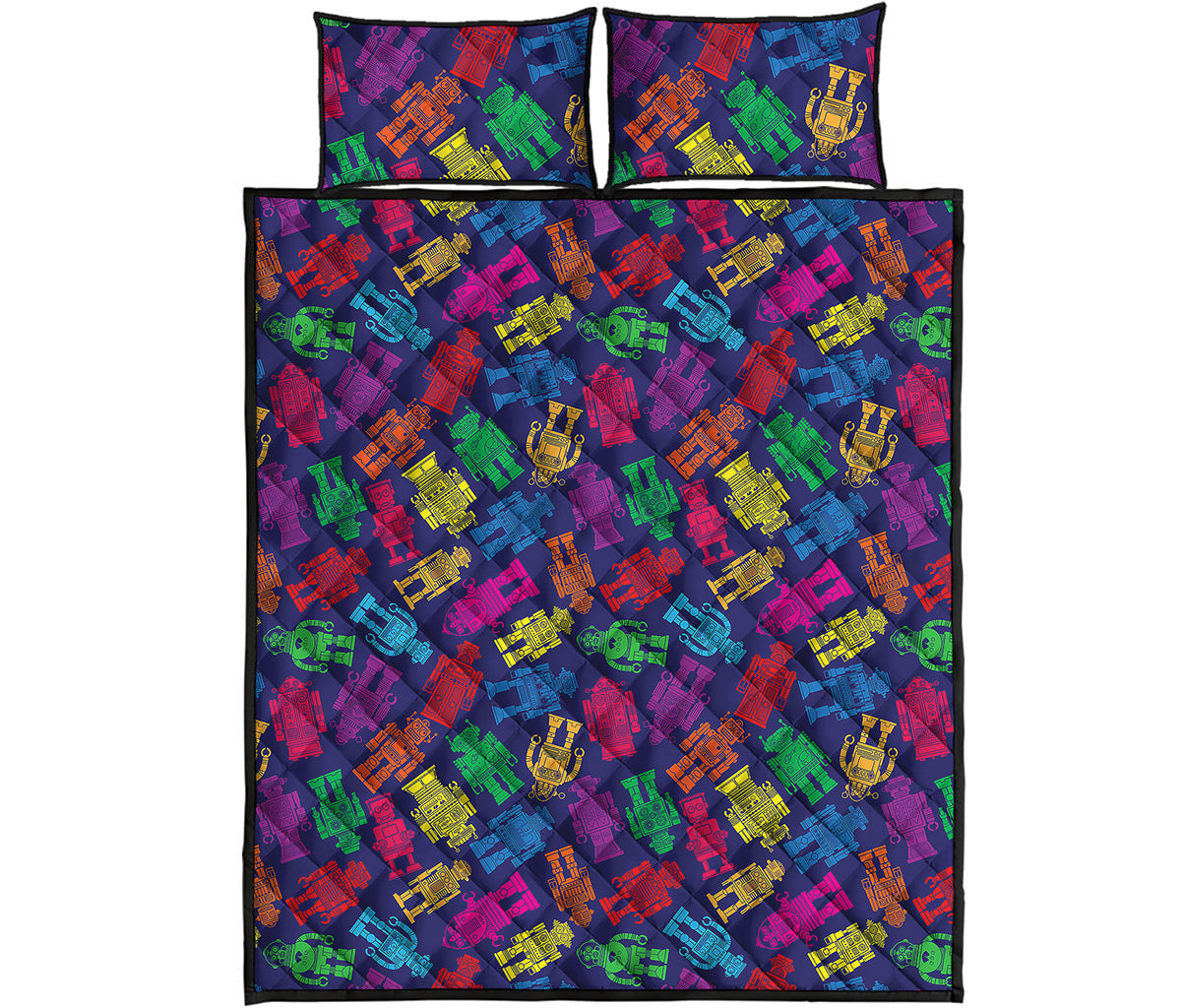 Colorful Robot Pattern Print Quilt Bed Set