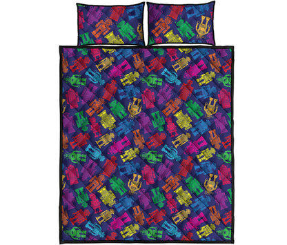 Colorful Robot Pattern Print Quilt Bed Set