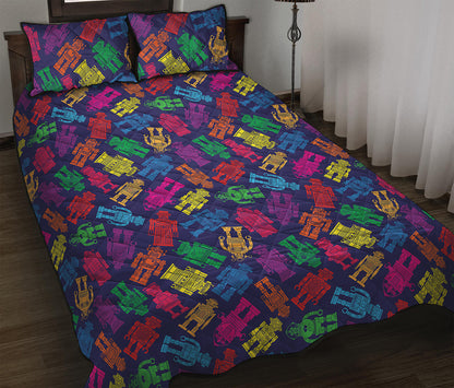 Colorful Robot Pattern Print Quilt Bed Set