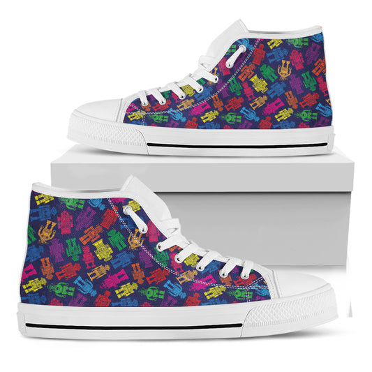 Colorful Robot Pattern Print White High Top Shoes