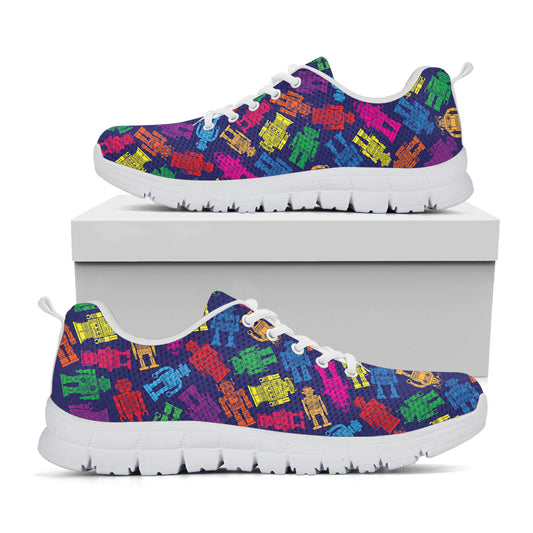 Colorful Robot Pattern Print White Sneakers
