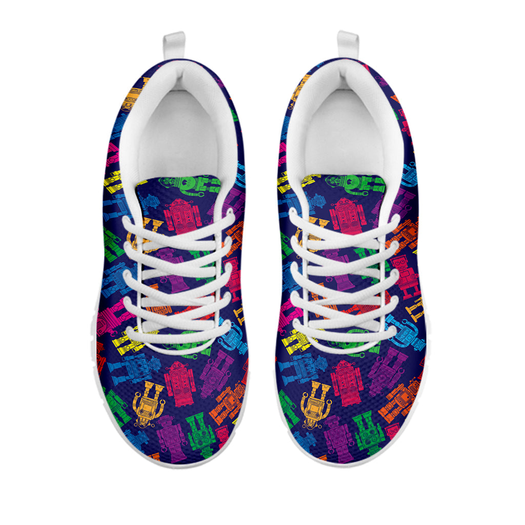 Colorful Robot Pattern Print White Sneakers