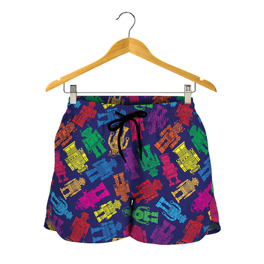 Colorful Robot Pattern Print Women's Shorts
