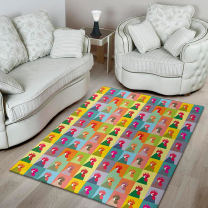 Colorful Rooster Pattern Print Area Rug