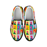 Colorful Rooster Pattern Print Black Slip On Shoes