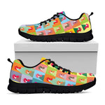 Colorful Rooster Pattern Print Black Sneakers