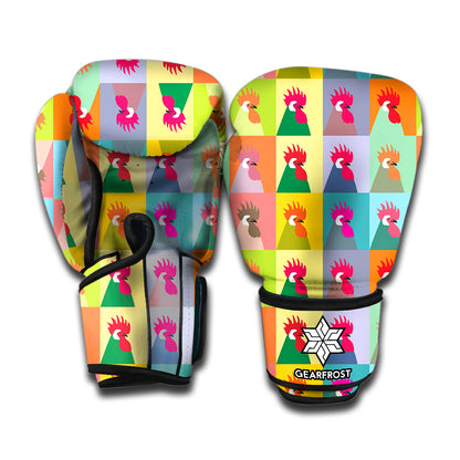 Colorful Rooster Pattern Print Boxing Gloves