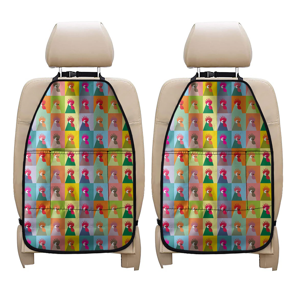 Colorful Rooster Pattern Print Car Seat Organizers