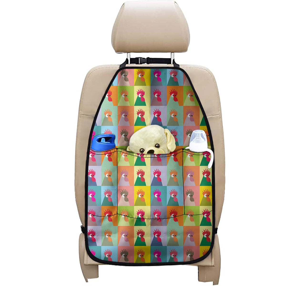 Colorful Rooster Pattern Print Car Seat Organizers