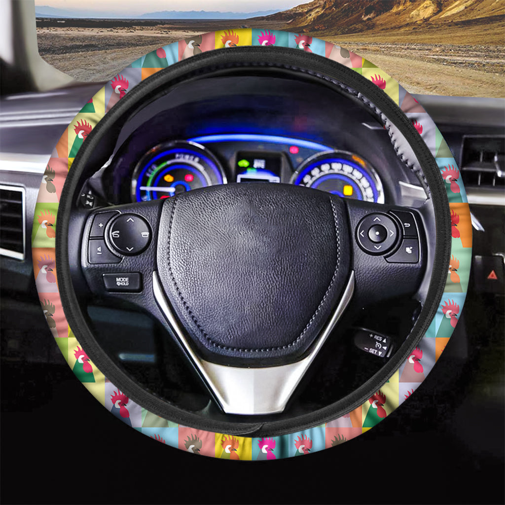 Colorful Rooster Pattern Print Car Steering Wheel Cover
