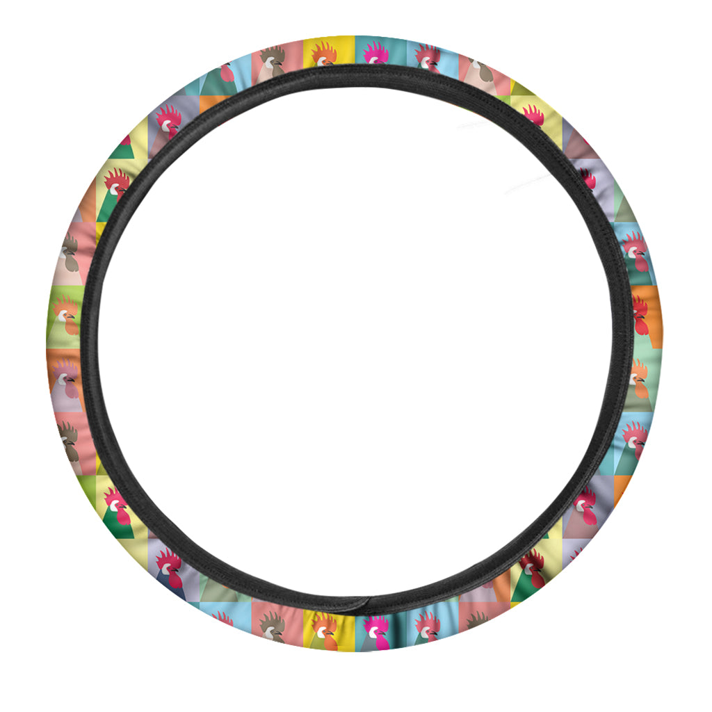 Colorful Rooster Pattern Print Car Steering Wheel Cover