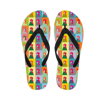 Colorful Rooster Pattern Print Flip Flops