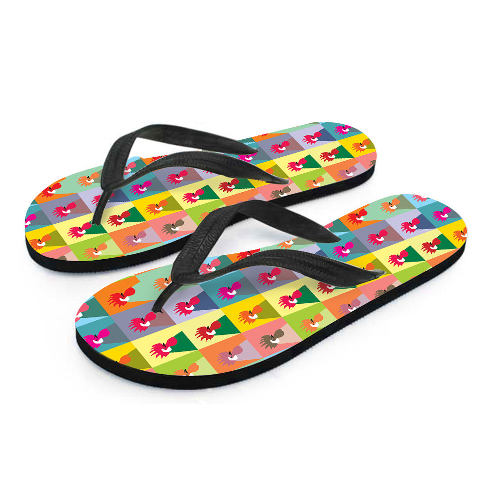 Colorful Rooster Pattern Print Flip Flops