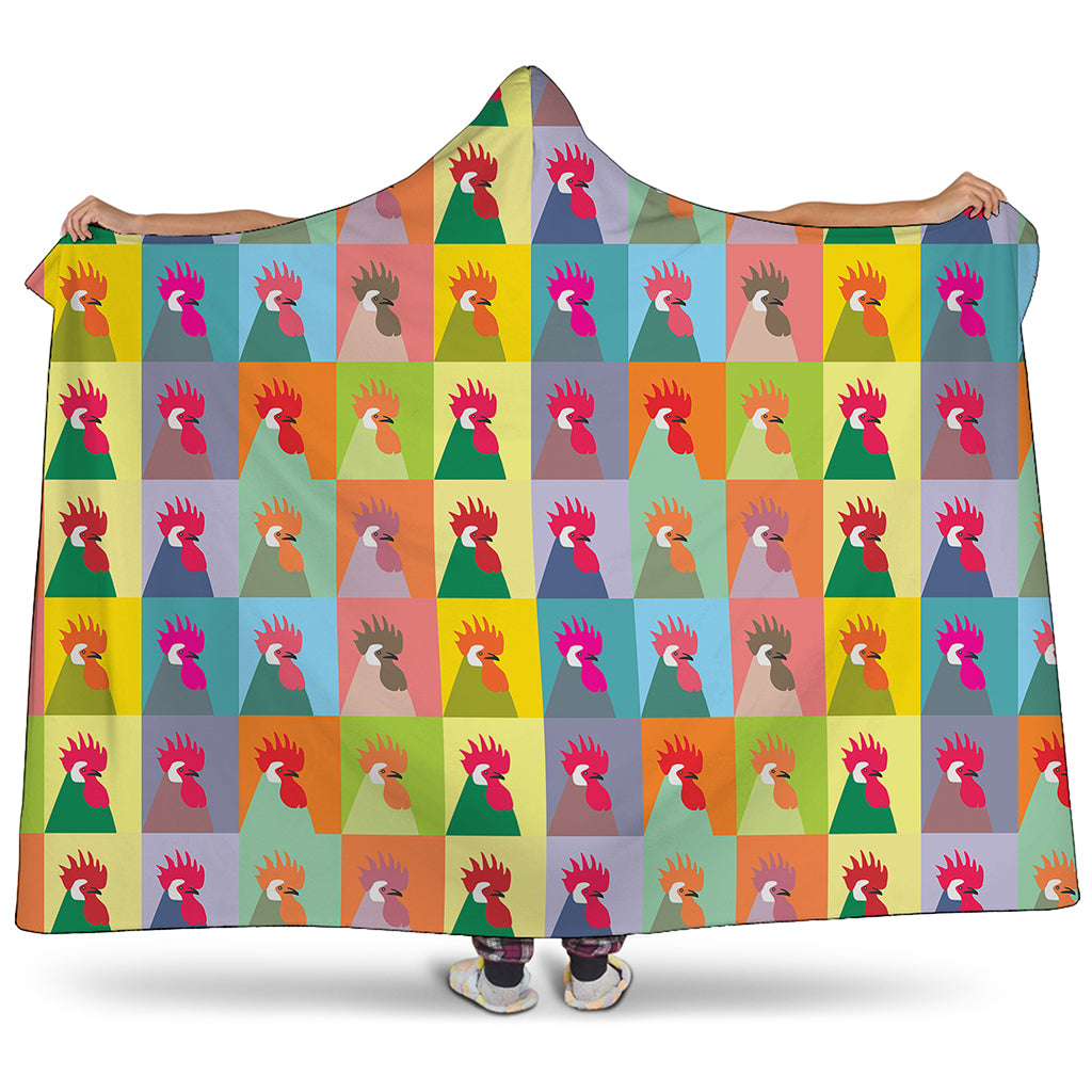 Colorful Rooster Pattern Print Hooded Blanket
