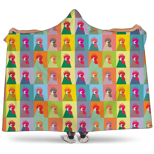 Colorful Rooster Pattern Print Hooded Blanket
