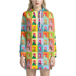 Colorful Rooster Pattern Print Hoodie Dress