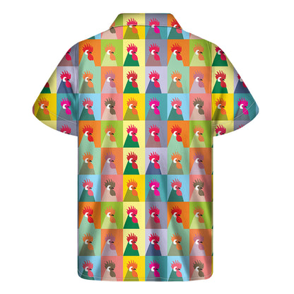 Colorful Rooster Pattern Print Men's Short Sleeve Shirt