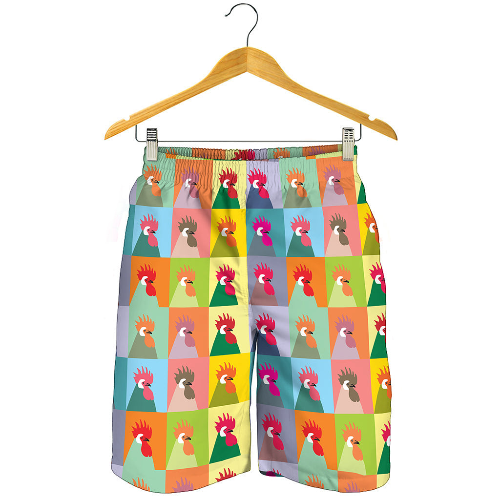 Colorful Rooster Pattern Print Men's Shorts