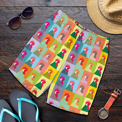 Colorful Rooster Pattern Print Men's Shorts