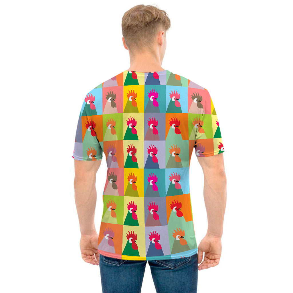 Colorful Rooster Pattern Print Men's T-Shirt