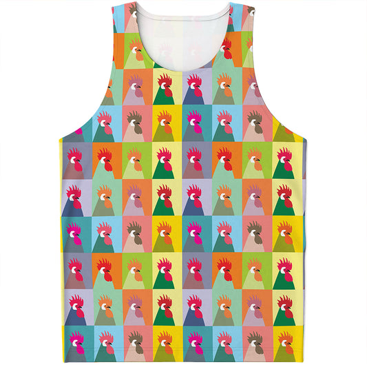 Colorful Rooster Pattern Print Men's Tank Top