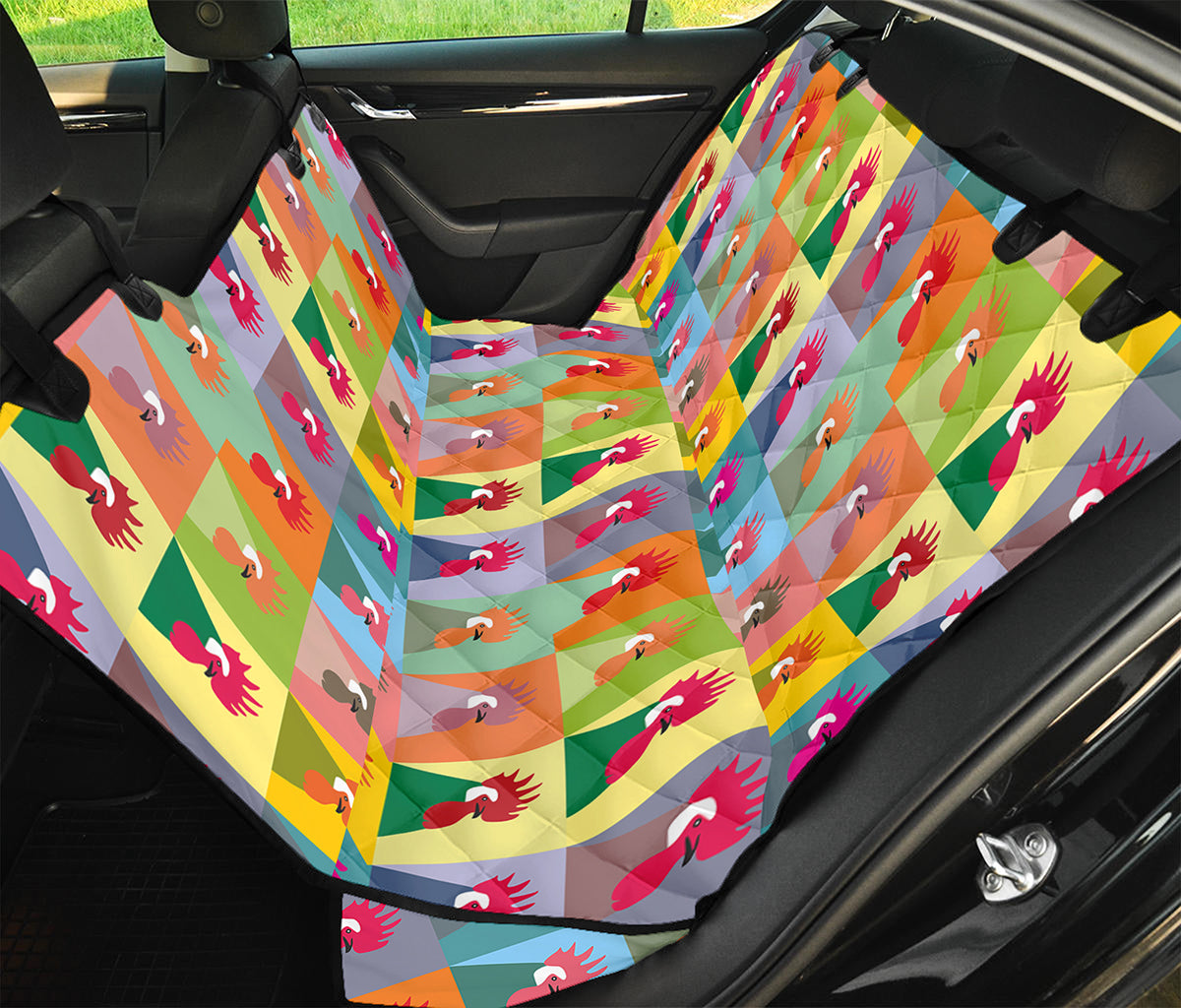 Colorful Rooster Pattern Print Pet Car Back Seat Cover