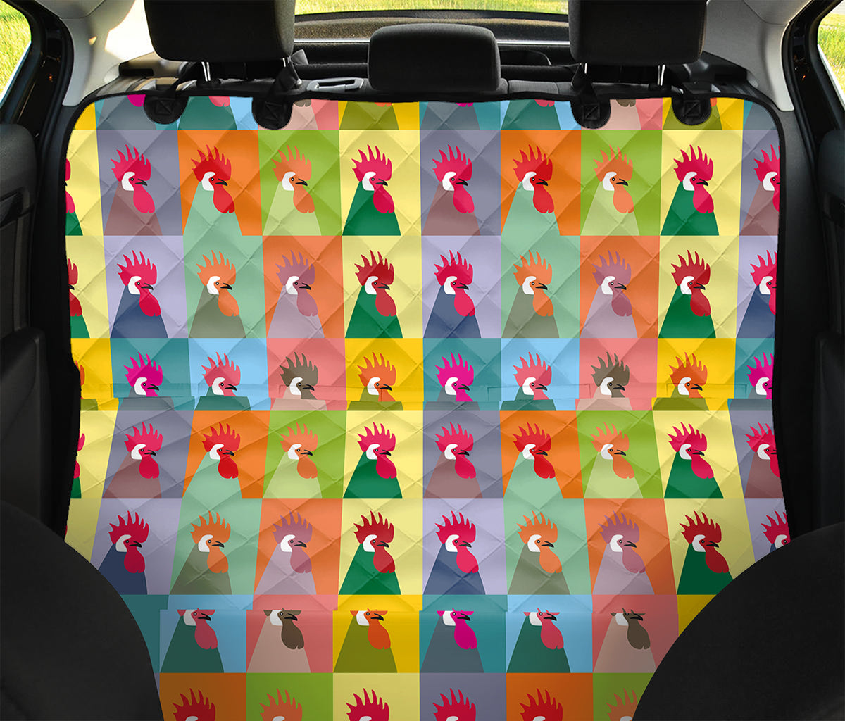 Colorful Rooster Pattern Print Pet Car Back Seat Cover