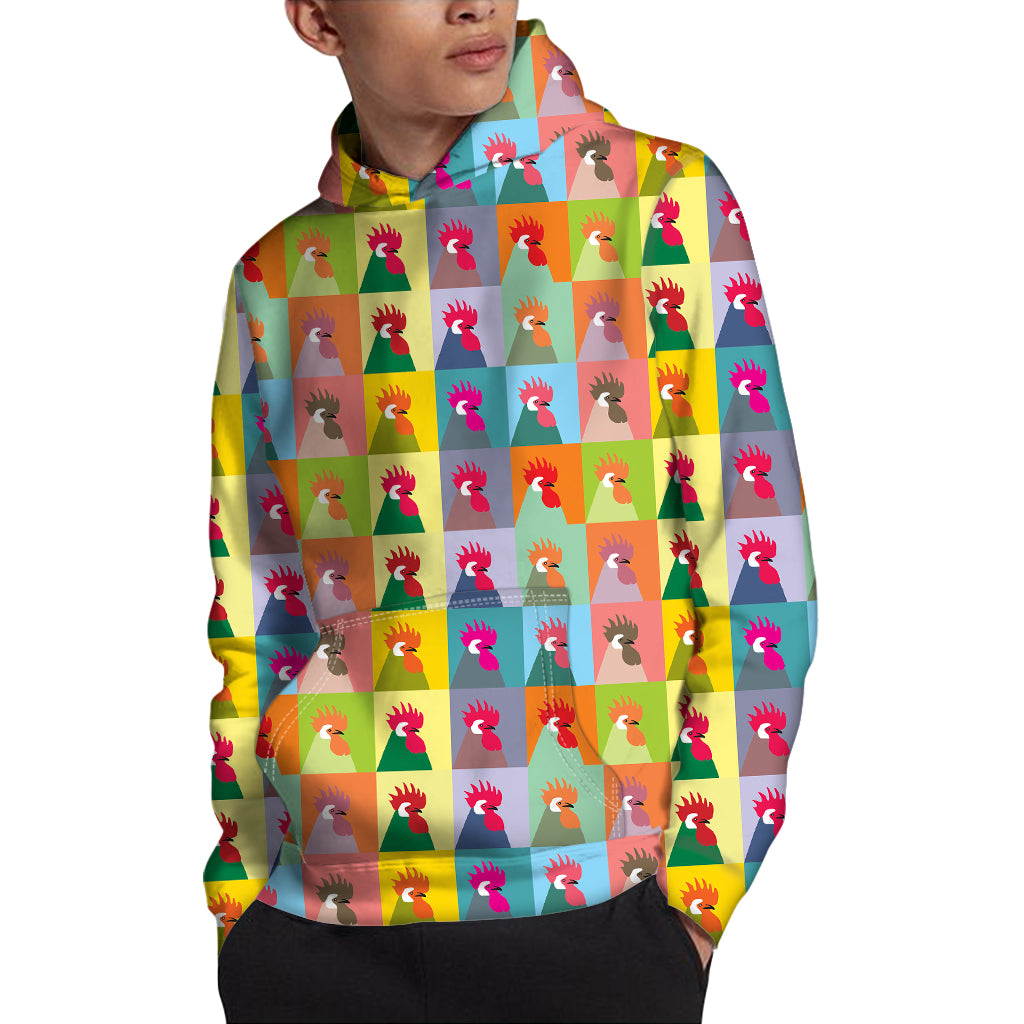 Colorful Rooster Pattern Print Pullover Hoodie