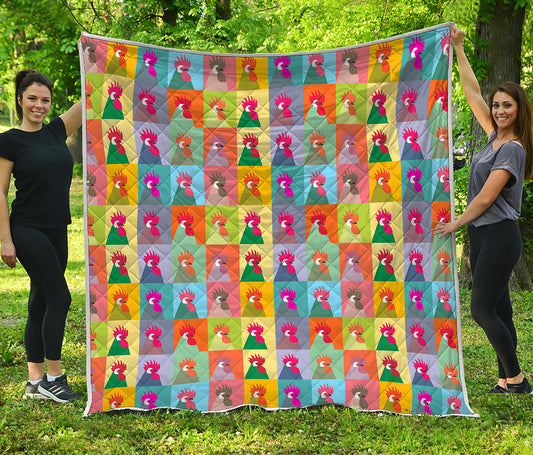 Colorful Rooster Pattern Print Quilt