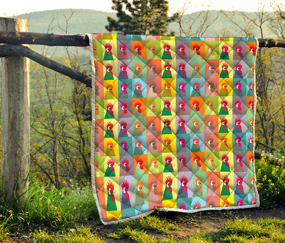 Colorful Rooster Pattern Print Quilt