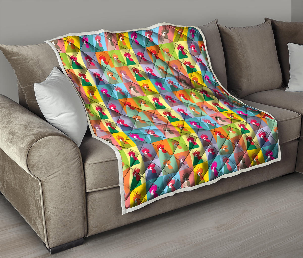 Colorful Rooster Pattern Print Quilt