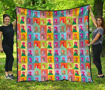 Colorful Rooster Pattern Print Quilt