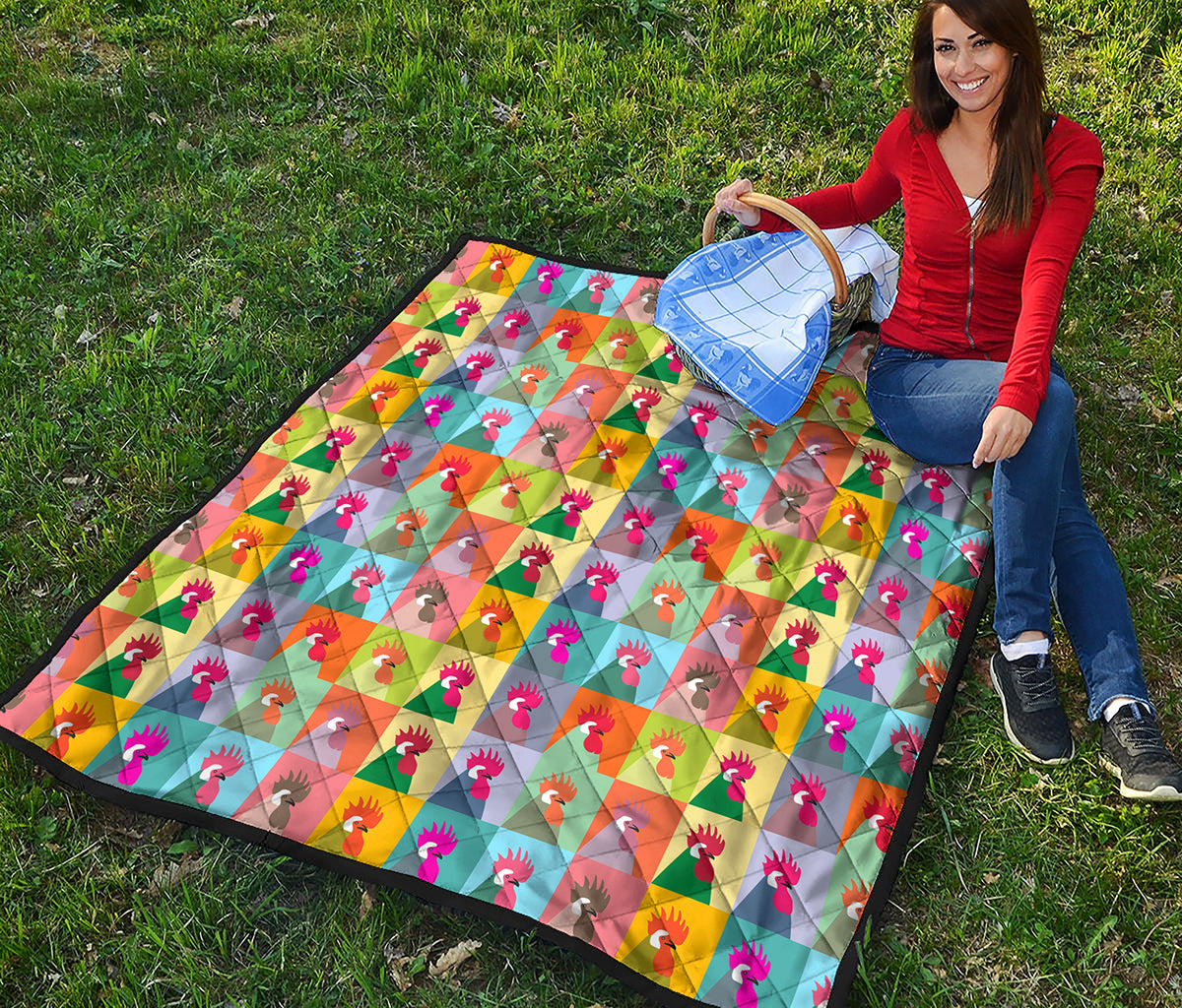 Colorful Rooster Pattern Print Quilt