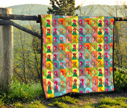 Colorful Rooster Pattern Print Quilt