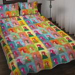Colorful Rooster Pattern Print Quilt Bed Set