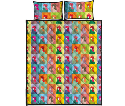 Colorful Rooster Pattern Print Quilt Bed Set
