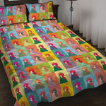 Colorful Rooster Pattern Print Quilt Bed Set