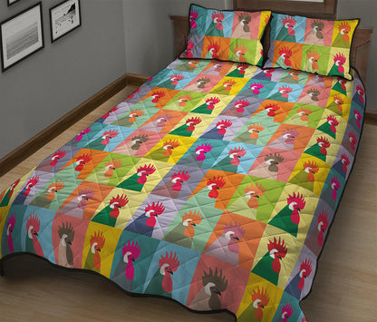 Colorful Rooster Pattern Print Quilt Bed Set